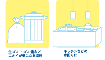 生ゴミ・ゴミ箱などニオイが気になる場所　キッチンなどの水回りに