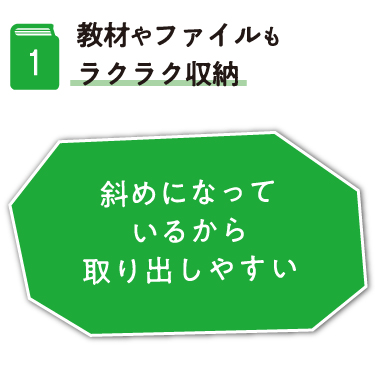 1.教材やファイルもラクラク収納 斜めになっているから取り出しやすい